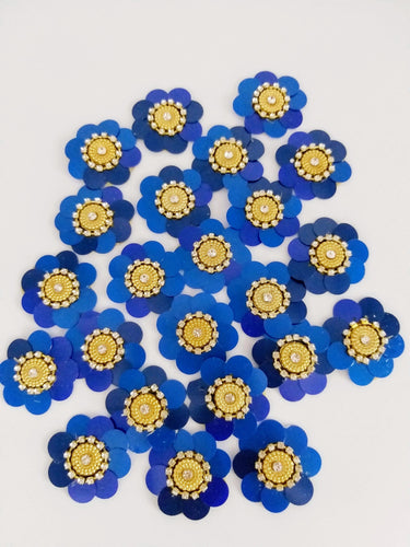 5 Royal Blue Floral Applique, Sequins and Rhinestone Appliques, Headband Applique